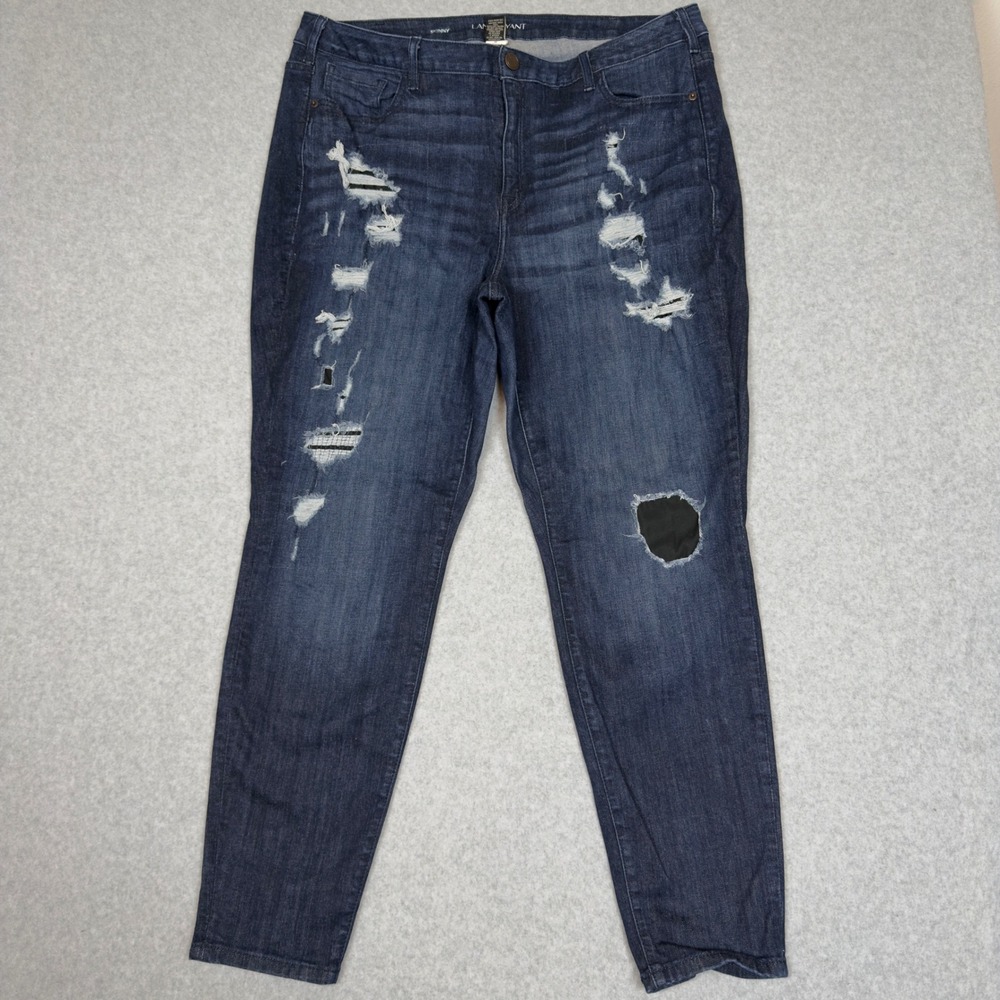 Lane Bryant Womens Skinny Jeans Dark Wash Distressed Ripped Size 22 Casual